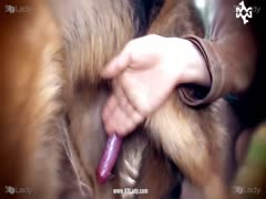 Masked lady loves dog semen in her pussy